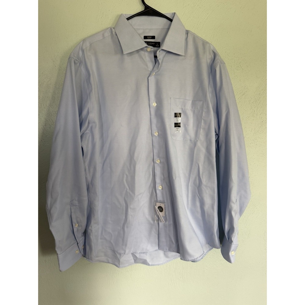 Pronto Uomo Slim Fit Dress Shirt Blue Non-Iron Spread Collar 17 34/35 MJ10169